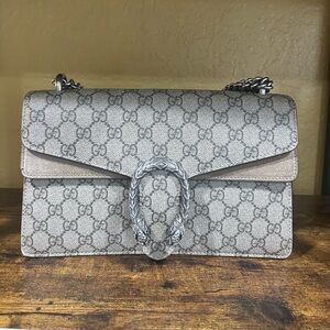 Gucci Gray and Cream Shoulder Bag with Monogram Pattern